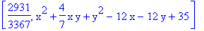 [2931/3367, x^2+4/7*x*y+y^2-12*x-12*y+35]